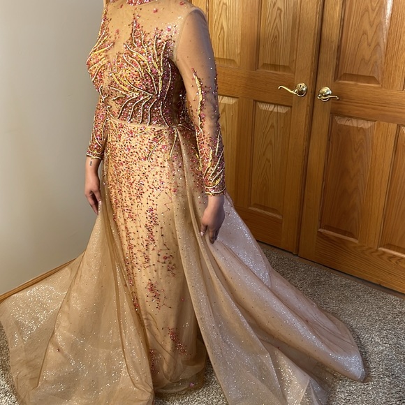 Custom Evening gown red rhinestone jewel encrusted rose gold sequin dress size 6 - Picture 8 of 16